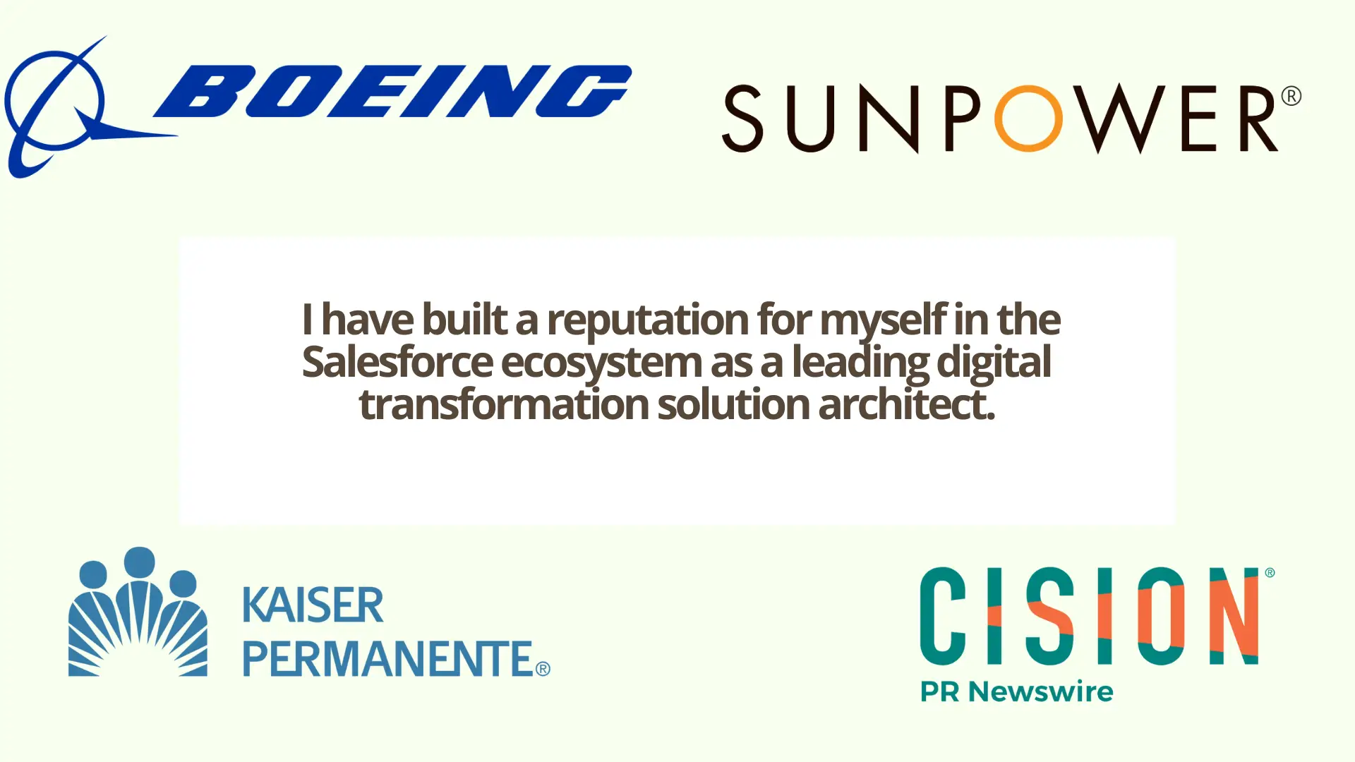 Logos of Boeing, SunPower, Kaiser Permanente, and Cision