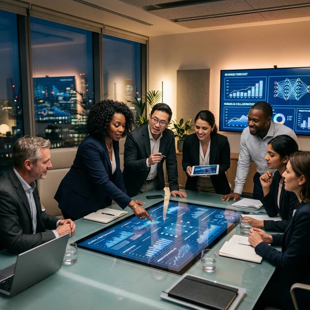 Executive team working with AI systems